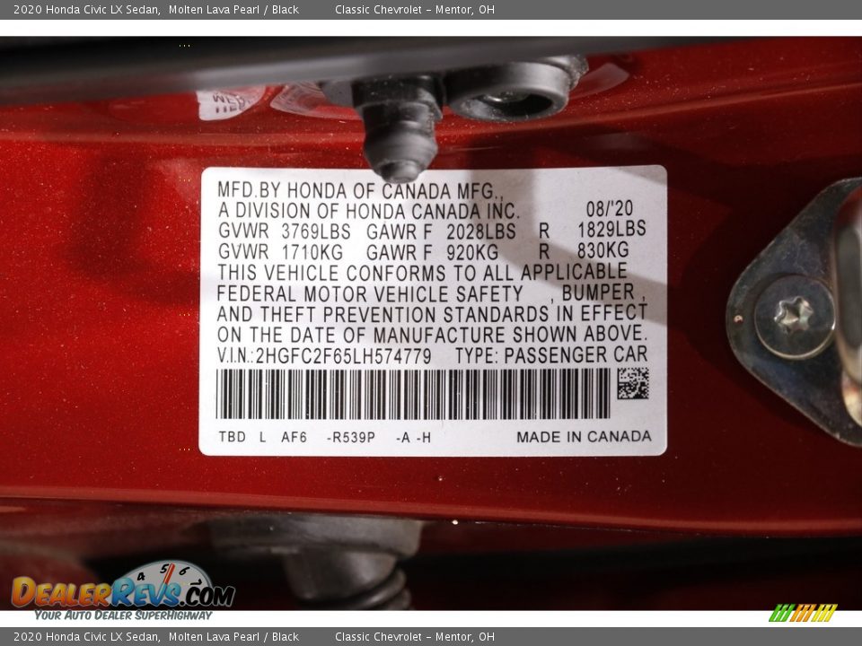 2020 Honda Civic LX Sedan Molten Lava Pearl / Black Photo #17