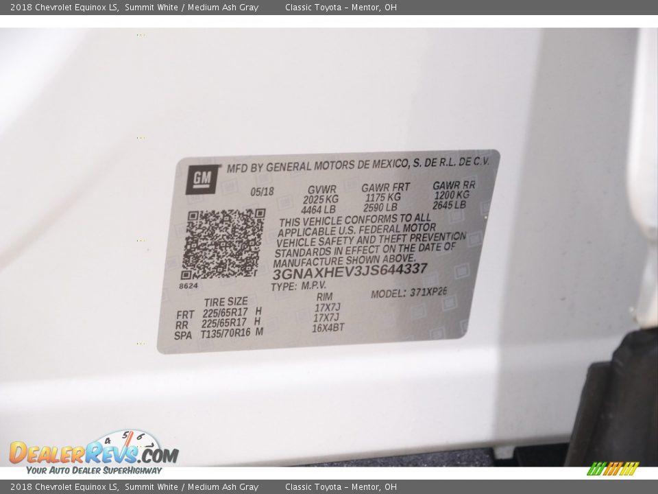 2018 Chevrolet Equinox LS Summit White / Medium Ash Gray Photo #18