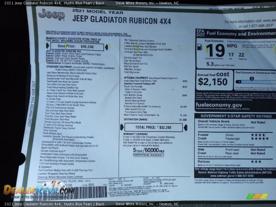 2021 Jeep Gladiator Rubicon 4x4 Hydro Blue Pearl / Black Photo #28