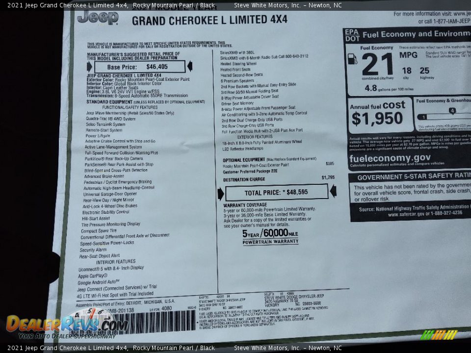 2021 Jeep Grand Cherokee L Limited 4x4 Rocky Mountain Pearl / Black Photo #29