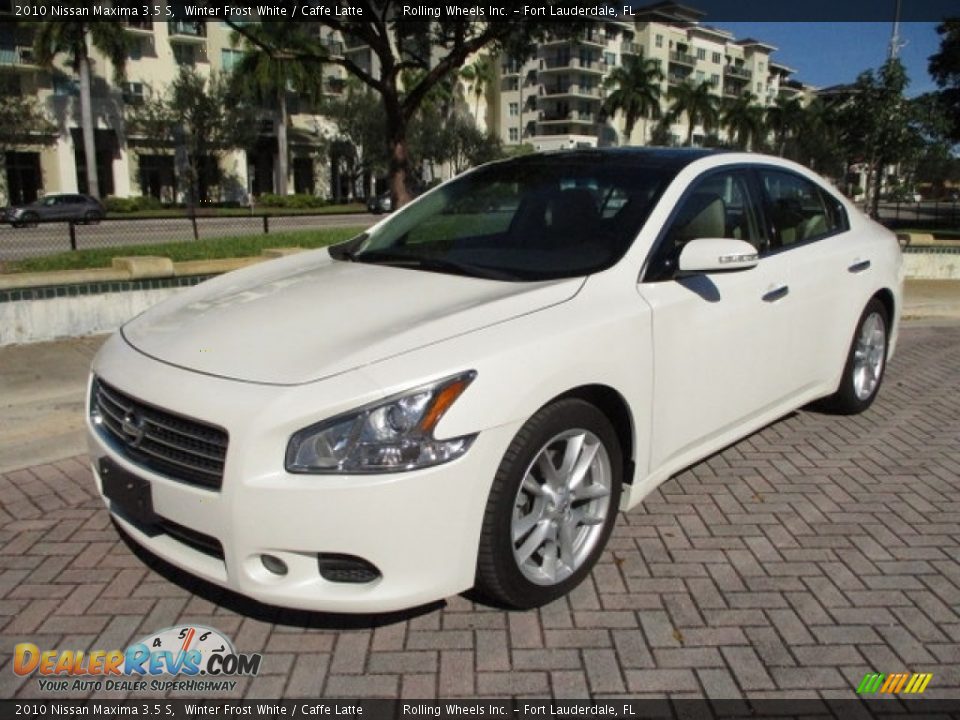 2010 Nissan Maxima 3.5 S Winter Frost White / Caffe Latte Photo #1