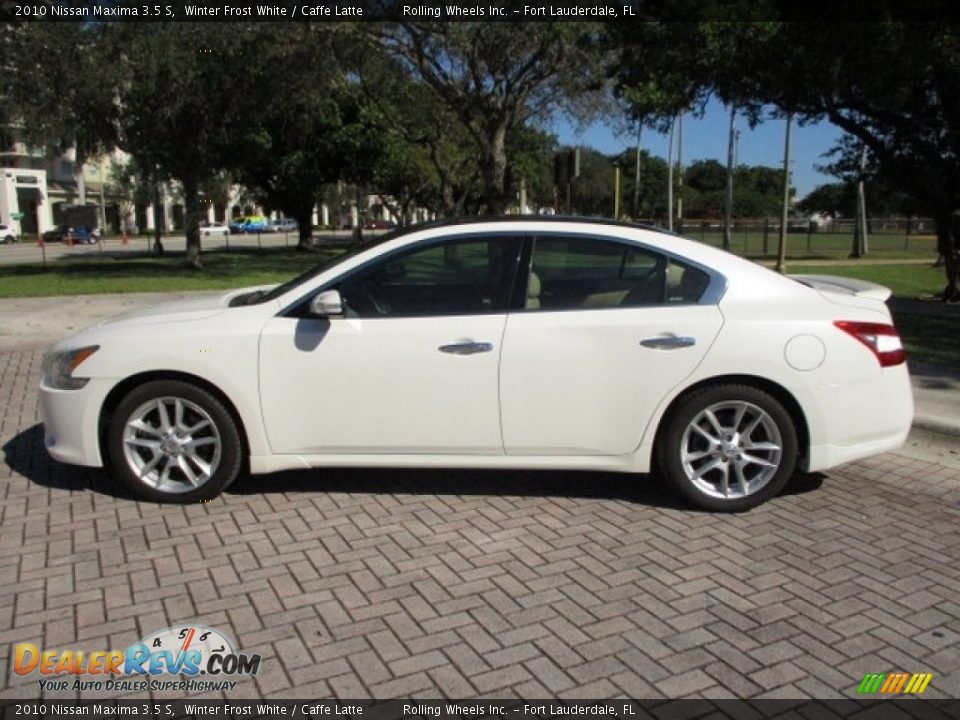 2010 Nissan Maxima 3.5 S Winter Frost White / Caffe Latte Photo #3