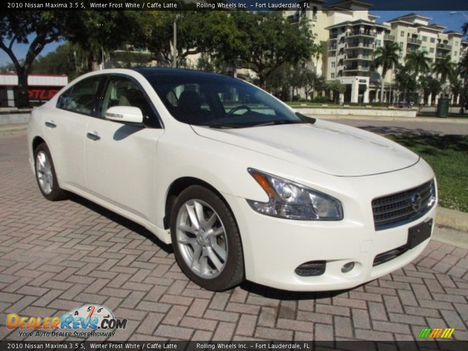 2010 Nissan Maxima 3.5 S Winter Frost White / Caffe Latte Photo #13