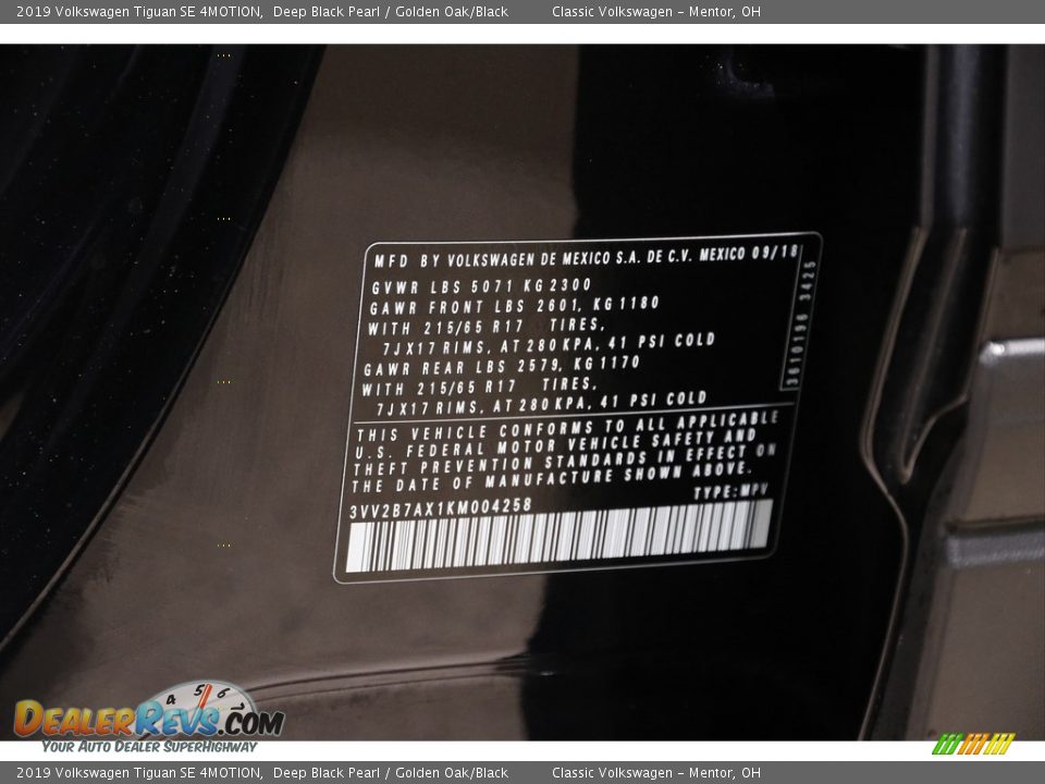 2019 Volkswagen Tiguan SE 4MOTION Deep Black Pearl / Golden Oak/Black Photo #18
