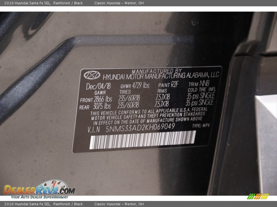 2019 Hyundai Santa Fe SEL Rainforest / Black Photo #20