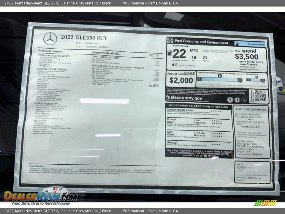 2022 Mercedes-Benz GLE 350 Window Sticker Photo #12