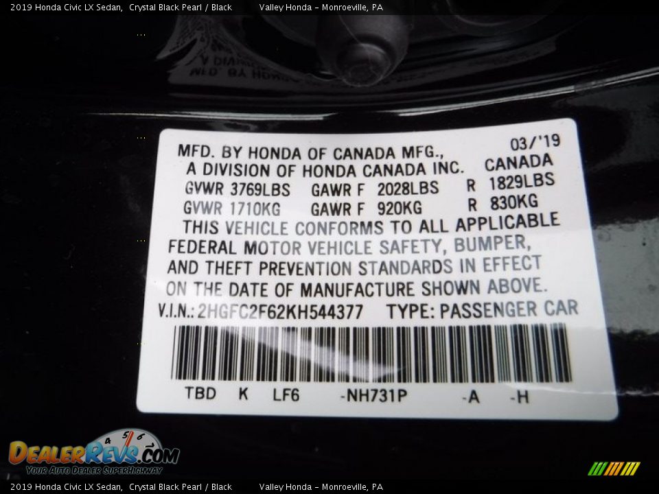 2019 Honda Civic LX Sedan Crystal Black Pearl / Black Photo #26