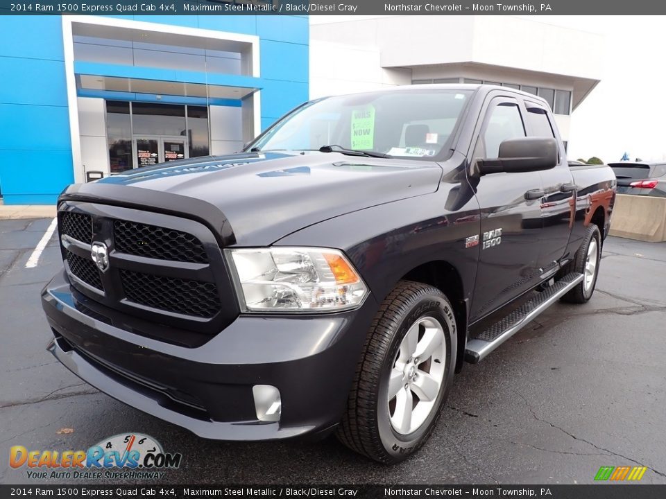 2014 Ram 1500 Express Quad Cab 4x4 Maximum Steel Metallic / Black/Diesel Gray Photo #2