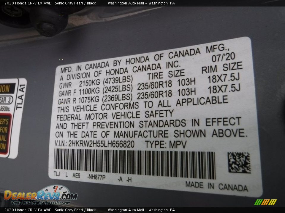 2020 Honda CR-V EX AWD Sonic Gray Pearl / Black Photo #29