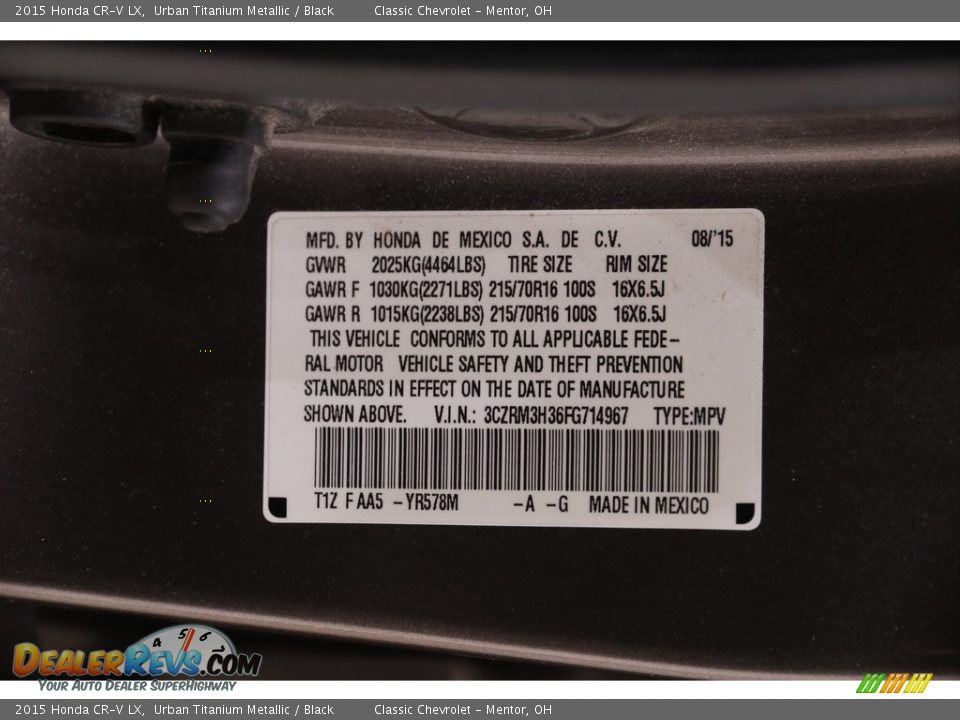 2015 Honda CR-V LX Urban Titanium Metallic / Black Photo #18