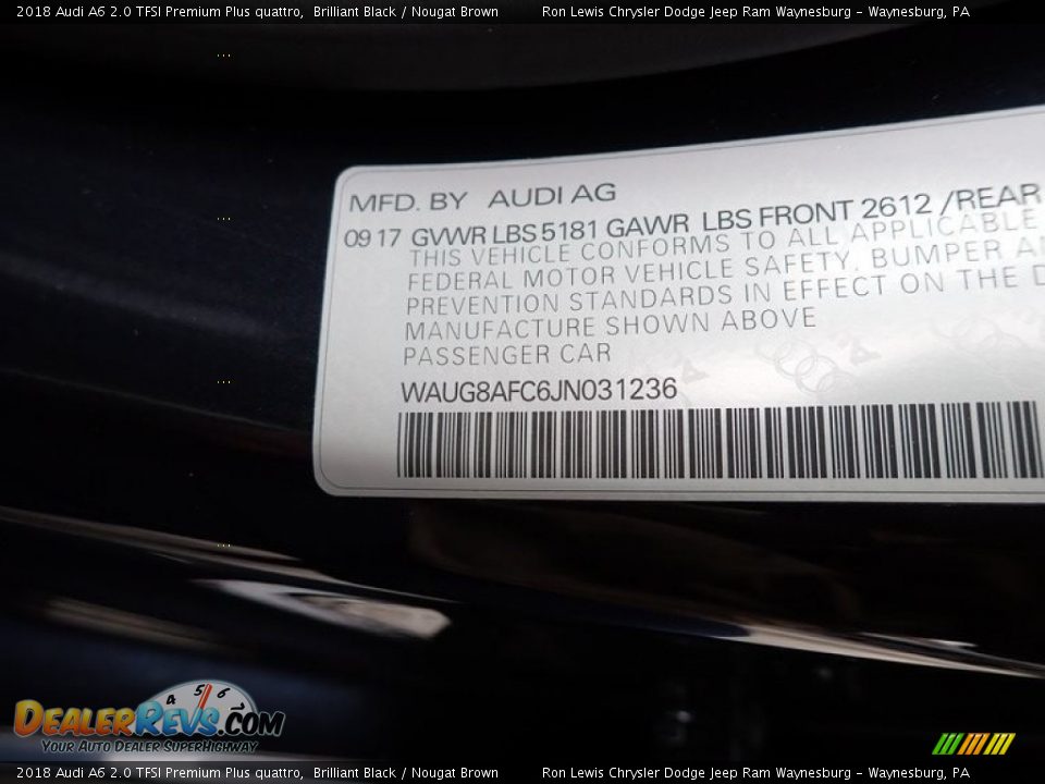 2018 Audi A6 2.0 TFSI Premium Plus quattro Brilliant Black / Nougat Brown Photo #15