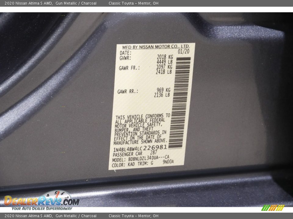 2020 Nissan Altima S AWD Gun Metallic / Charcoal Photo #20