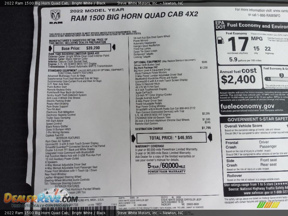 2022 Ram 1500 Big Horn Quad Cab Bright White / Black Photo #30