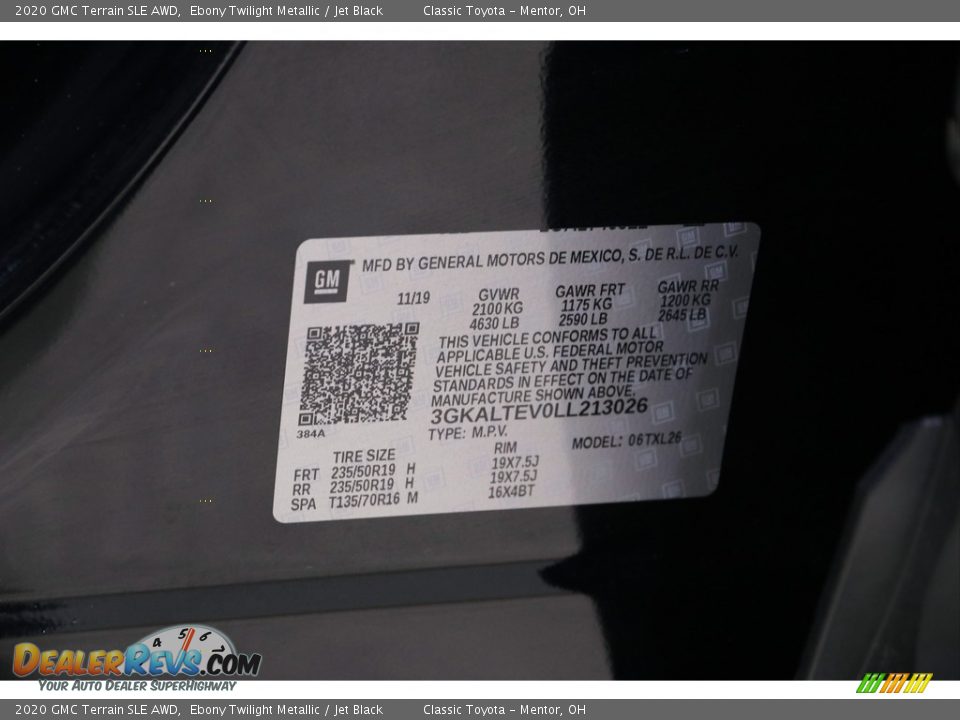 2020 GMC Terrain SLE AWD Ebony Twilight Metallic / Jet Black Photo #19