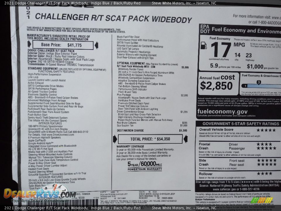 2021 Dodge Challenger R/T Scat Pack Widebody Window Sticker Photo #26