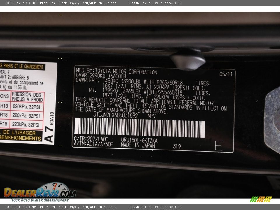 2011 Lexus GX 460 Premium Black Onyx / Ecru/Auburn Bubinga Photo #26