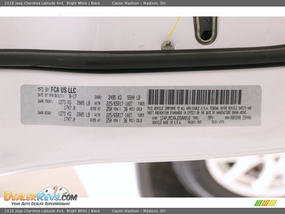 2018 Jeep Cherokee Latitude 4x4 Bright White / Black Photo #20