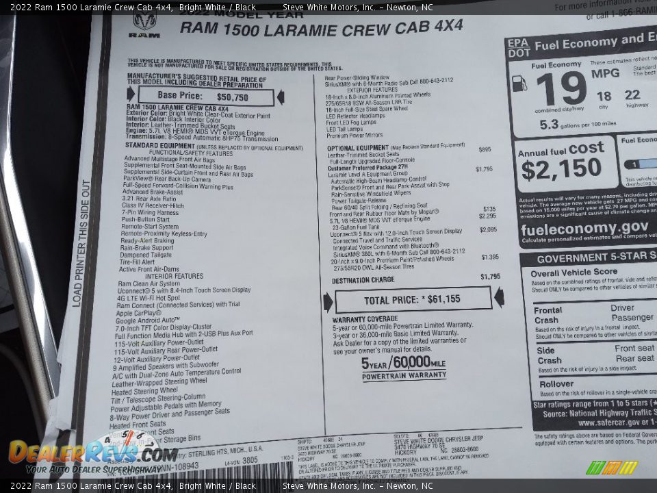 2022 Ram 1500 Laramie Crew Cab 4x4 Bright White / Black Photo #31