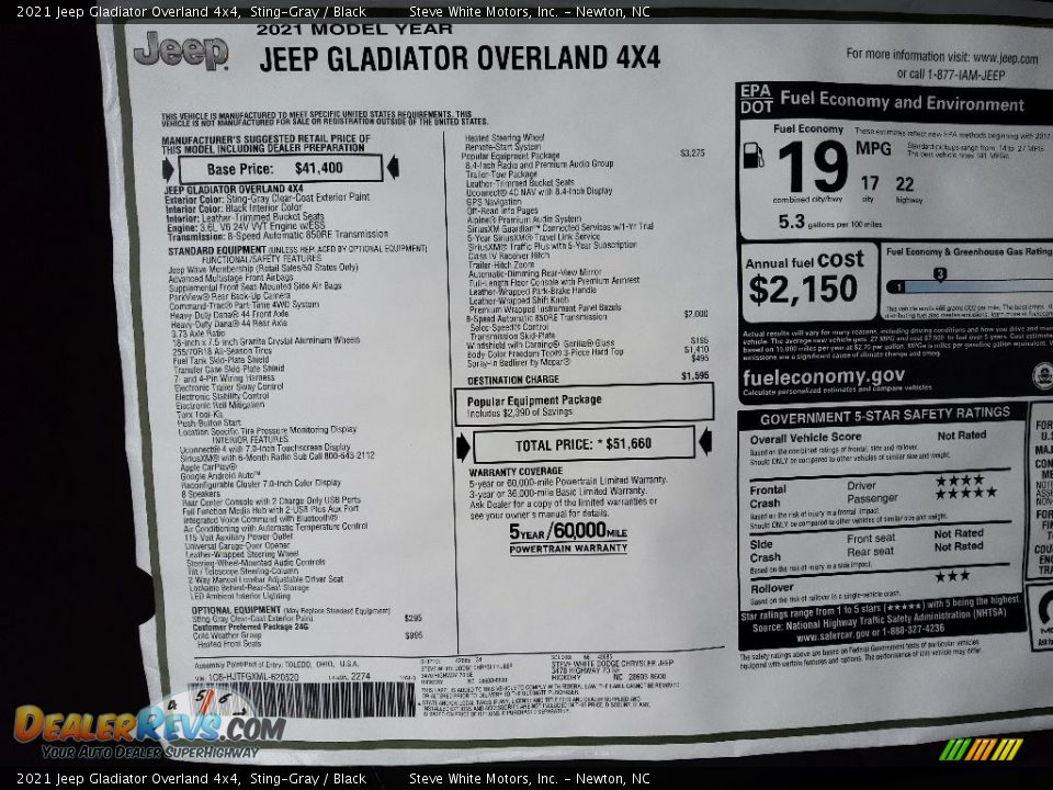 2021 Jeep Gladiator Overland 4x4 Sting-Gray / Black Photo #30