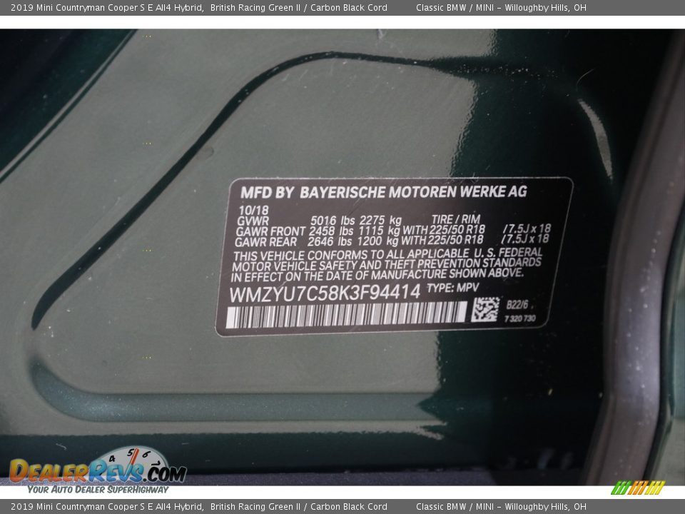 2019 Mini Countryman Cooper S E All4 Hybrid British Racing Green II / Carbon Black Cord Photo #20