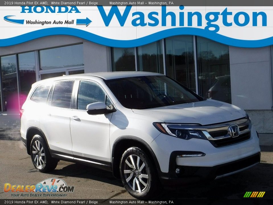 2019 Honda Pilot EX AWD White Diamond Pearl / Beige Photo #1