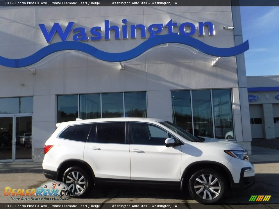 2019 Honda Pilot EX AWD White Diamond Pearl / Beige Photo #2