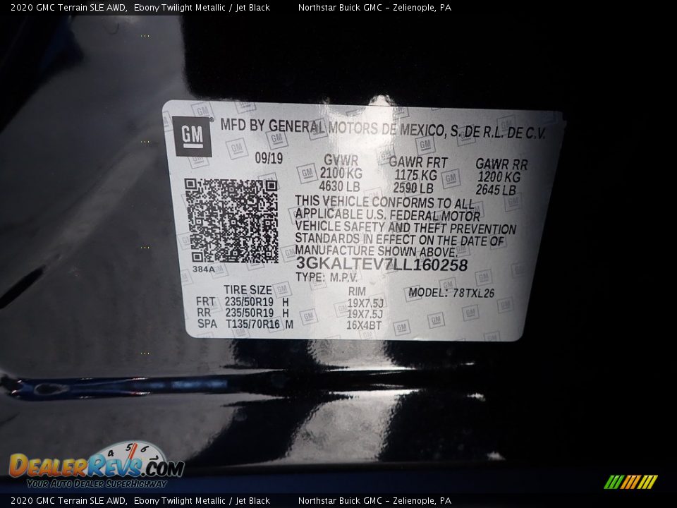 2020 GMC Terrain SLE AWD Ebony Twilight Metallic / Jet Black Photo #14