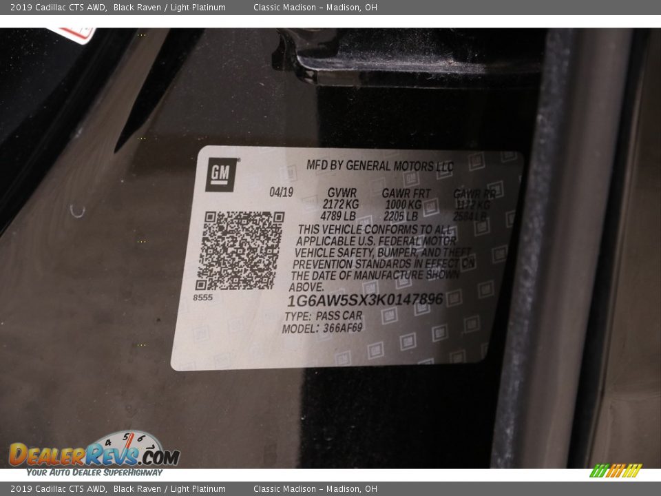 2019 Cadillac CTS AWD Black Raven / Light Platinum Photo #20