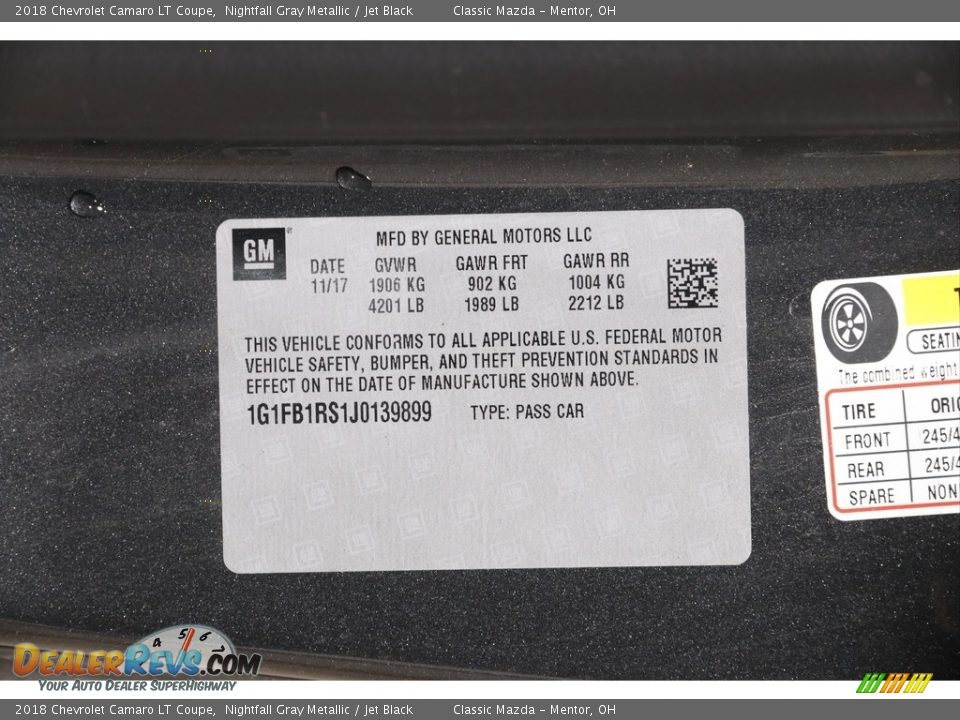 2018 Chevrolet Camaro LT Coupe Nightfall Gray Metallic / Jet Black Photo #19