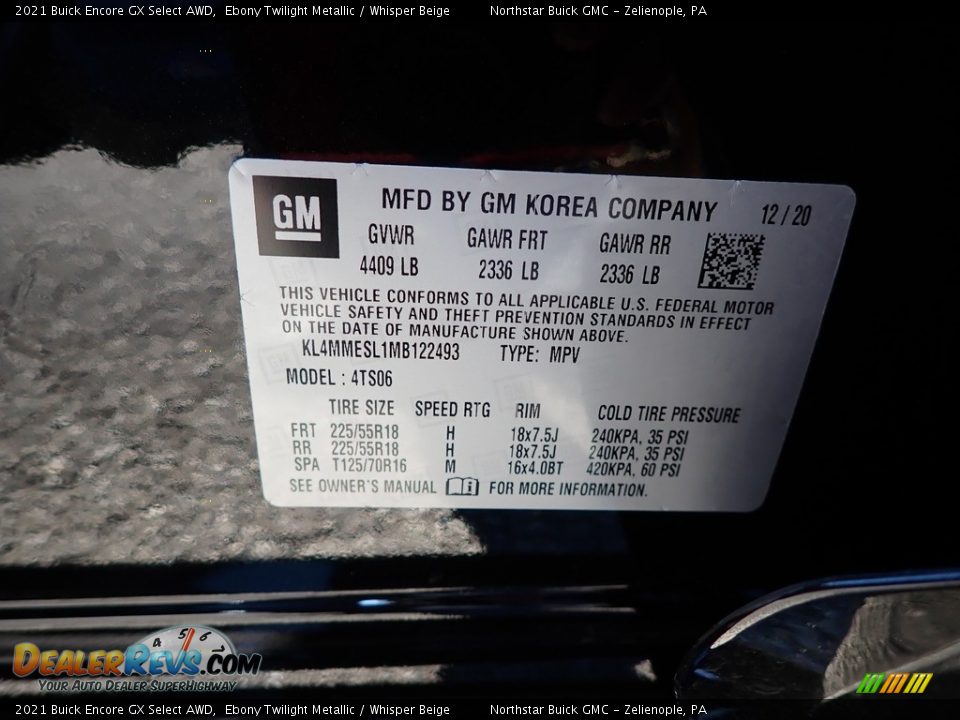 2021 Buick Encore GX Select AWD Ebony Twilight Metallic / Whisper Beige Photo #16