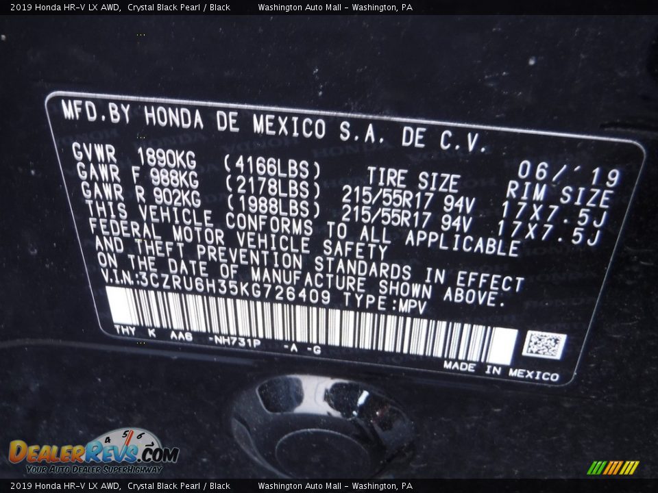 2019 Honda HR-V LX AWD Crystal Black Pearl / Black Photo #26