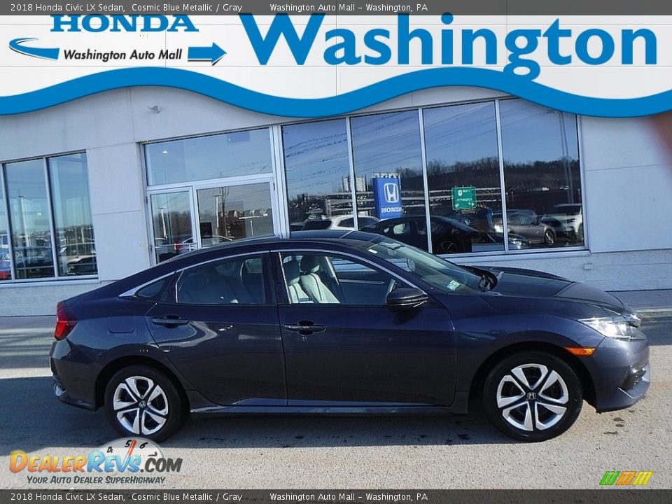 2018 Honda Civic LX Sedan Cosmic Blue Metallic / Gray Photo #2