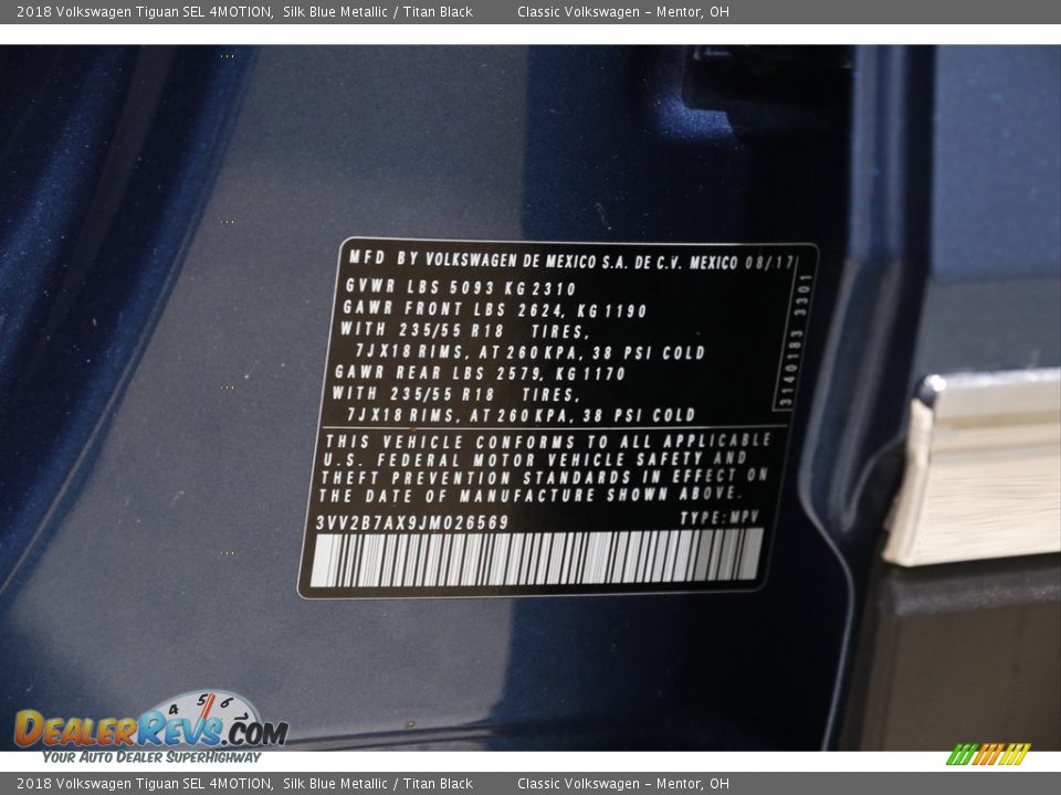 2018 Volkswagen Tiguan SEL 4MOTION Silk Blue Metallic / Titan Black Photo #18