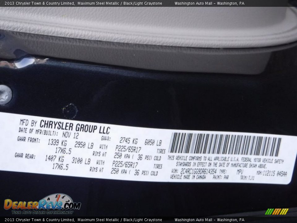 2013 Chrysler Town & Country Limited Maximum Steel Metallic / Black/Light Graystone Photo #36