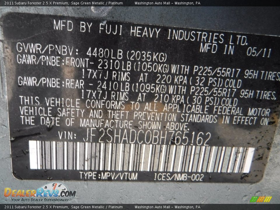2011 Subaru Forester 2.5 X Premium Sage Green Metallic / Platinum Photo #29