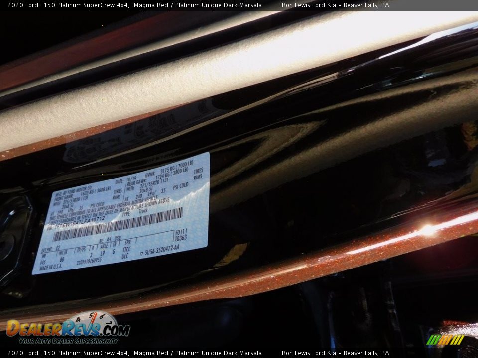 2020 Ford F150 Platinum SuperCrew 4x4 Magma Red / Platinum Unique Dark Marsala Photo #22