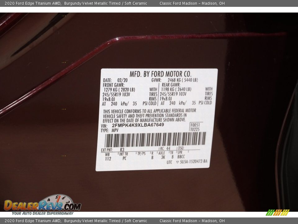 2020 Ford Edge Titanium AWD Burgundy Velvet Metallic Tinted / Soft Ceramic Photo #22