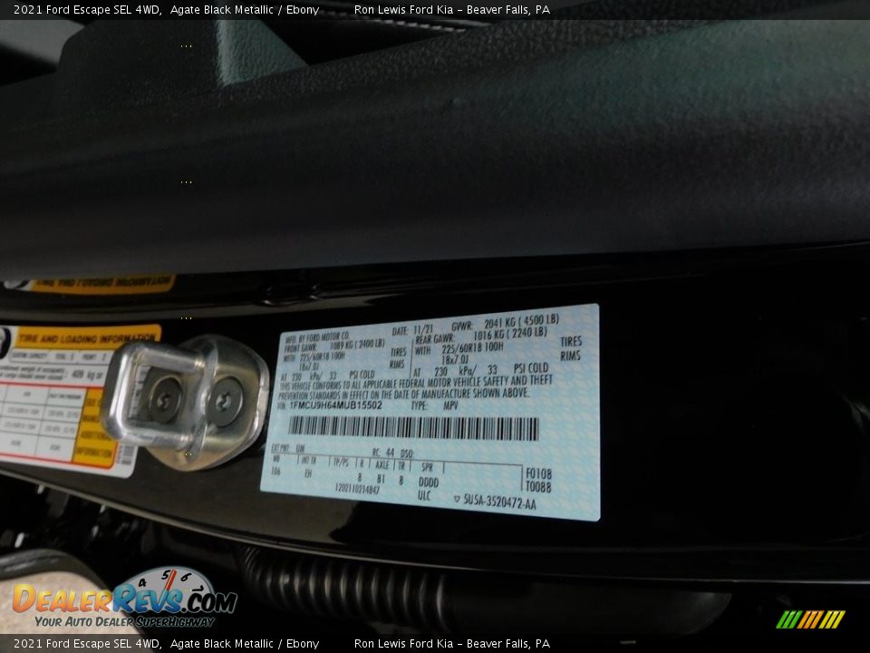 2021 Ford Escape SEL 4WD Agate Black Metallic / Ebony Photo #20