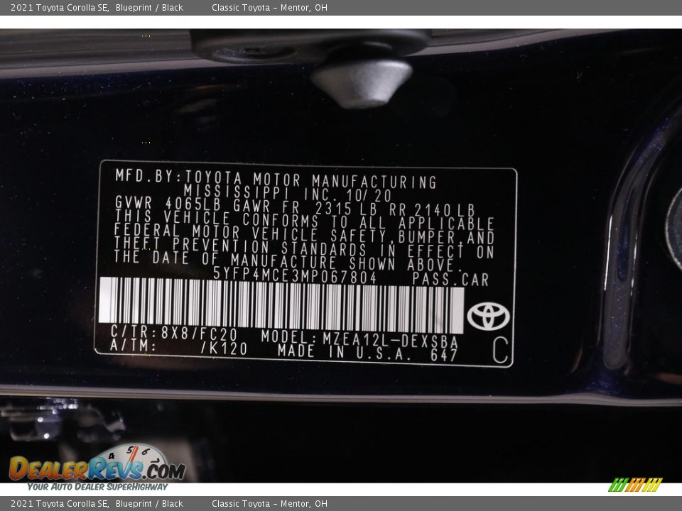 2021 Toyota Corolla SE Blueprint / Black Photo #19