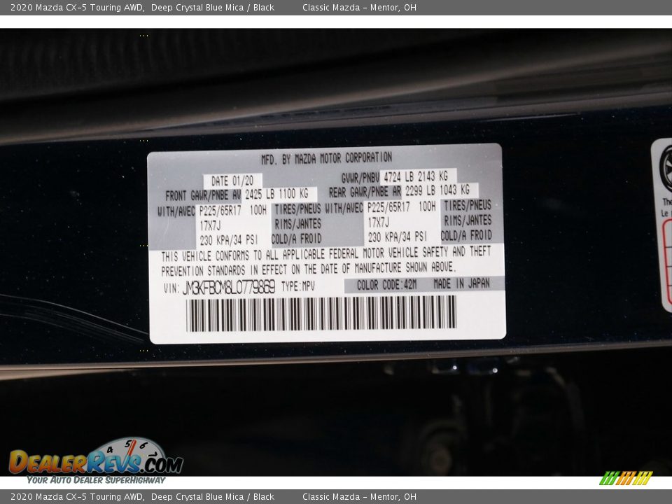 2020 Mazda CX-5 Touring AWD Deep Crystal Blue Mica / Black Photo #19