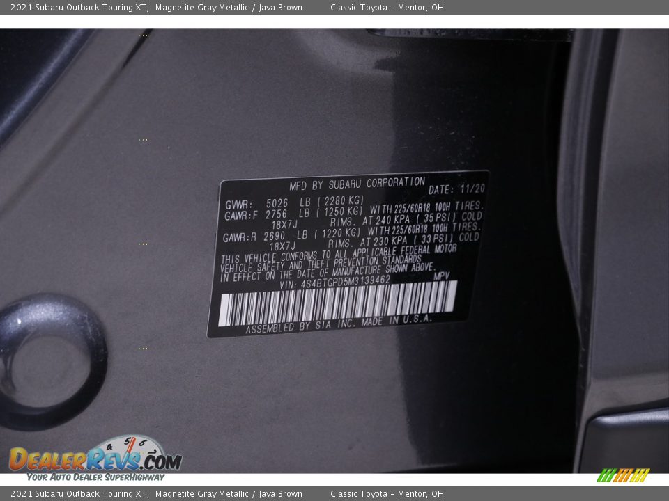 2021 Subaru Outback Touring XT Magnetite Gray Metallic / Java Brown Photo #24