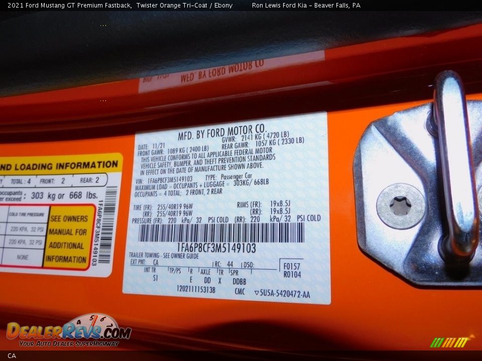 Ford Color Code CA Twister Orange Tri-Coat