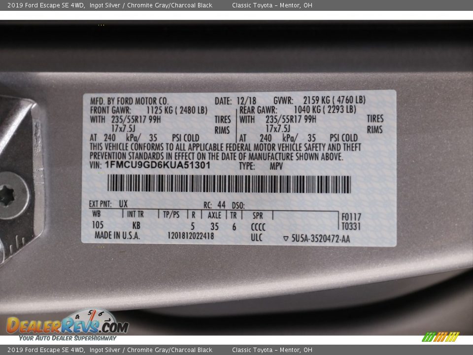 2019 Ford Escape SE 4WD Ingot Silver / Chromite Gray/Charcoal Black Photo #19