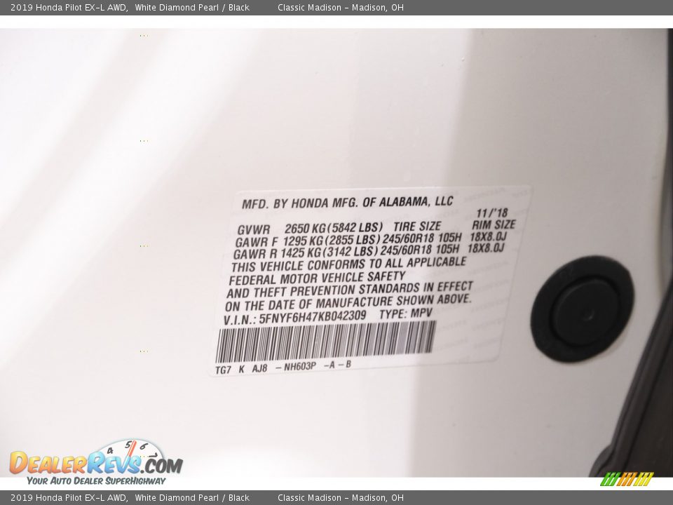 2019 Honda Pilot EX-L AWD White Diamond Pearl / Black Photo #23