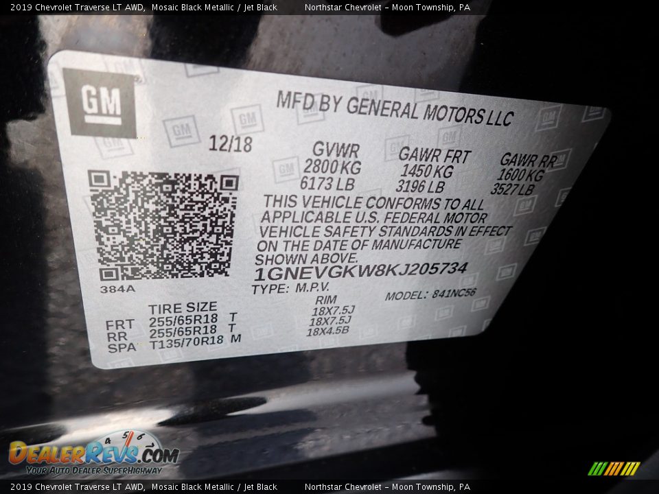 2019 Chevrolet Traverse LT AWD Mosaic Black Metallic / Jet Black Photo #28