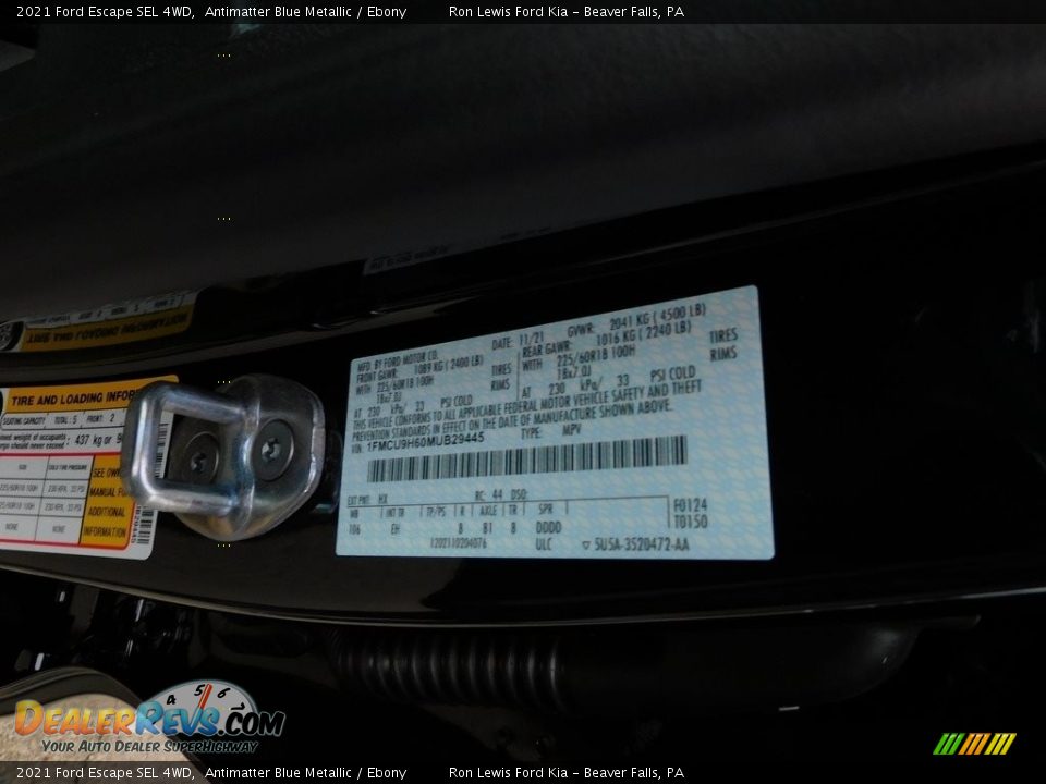 2021 Ford Escape SEL 4WD Antimatter Blue Metallic / Ebony Photo #20