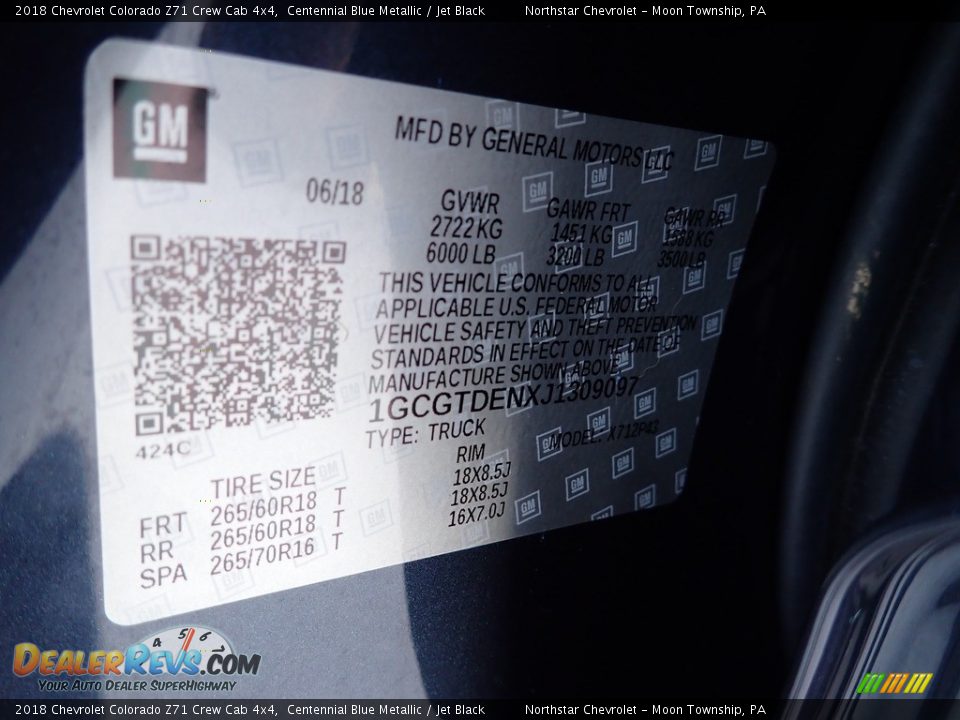 2018 Chevrolet Colorado Z71 Crew Cab 4x4 Centennial Blue Metallic / Jet Black Photo #28