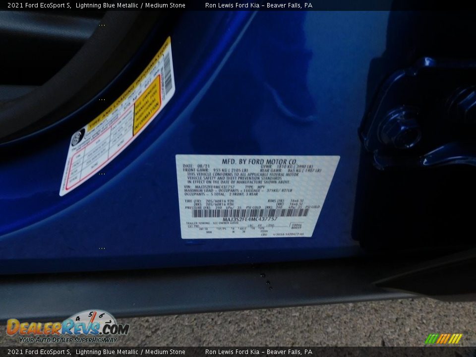 2021 Ford EcoSport S Lightning Blue Metallic / Medium Stone Photo #20