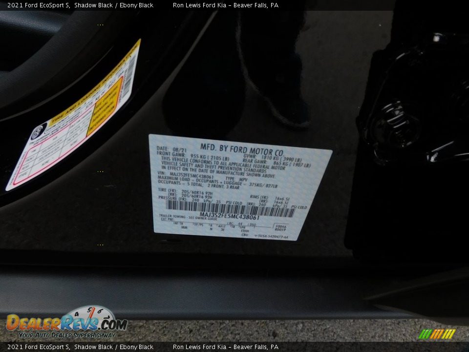 2021 Ford EcoSport S Shadow Black / Ebony Black Photo #20
