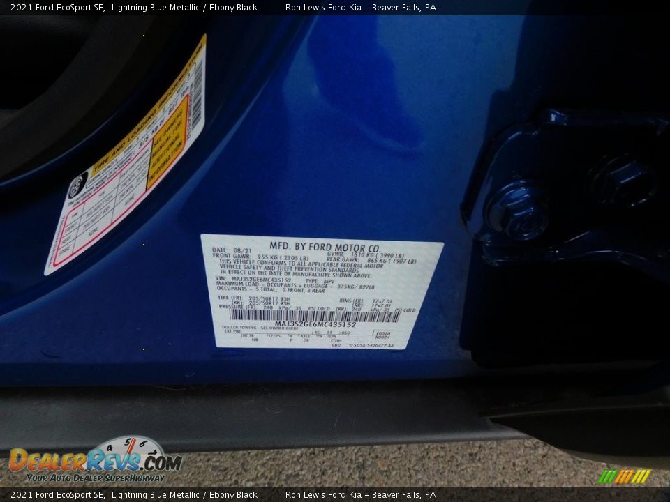 2021 Ford EcoSport SE Lightning Blue Metallic / Ebony Black Photo #20